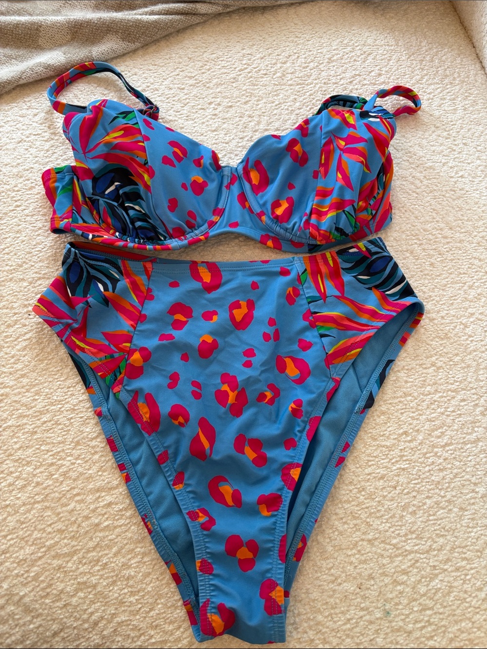 Blue Floral High-Waist Bikini Set - Women Swim Bikinis